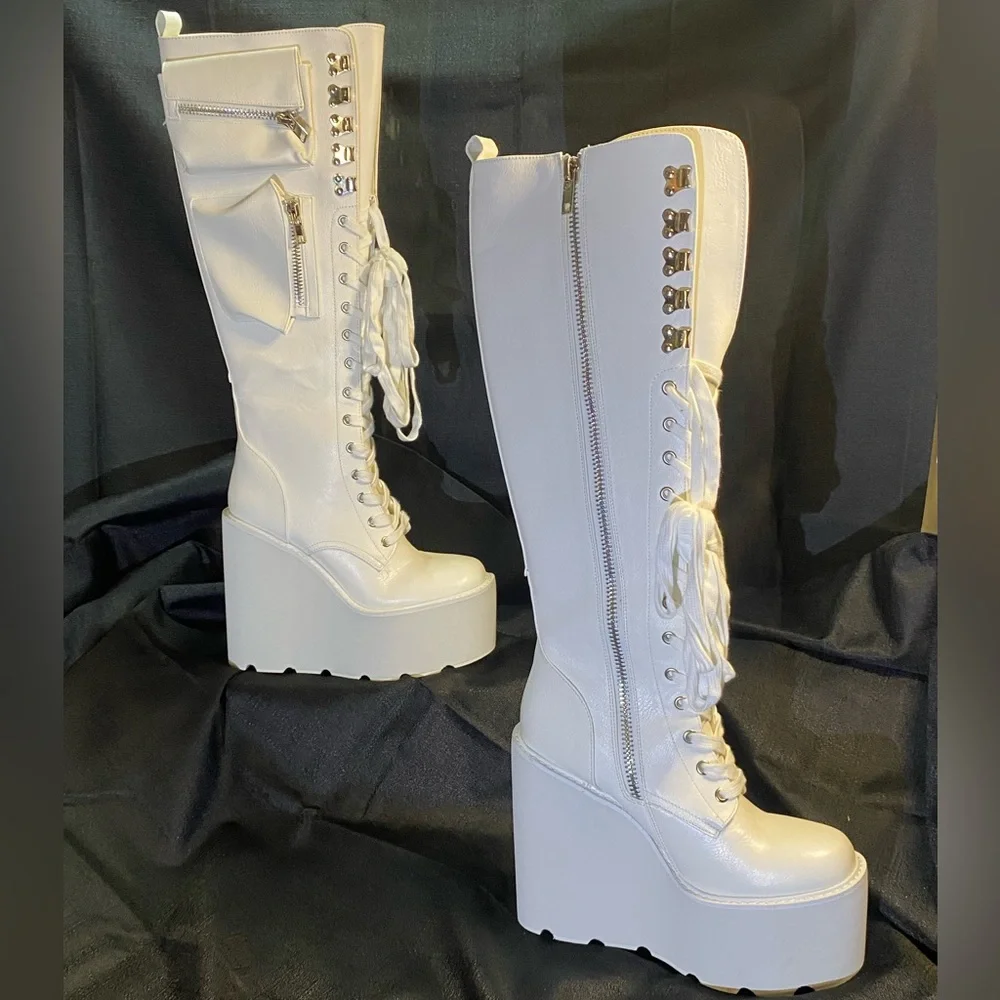 White Platform Knee-High Boots - Picture 3 of 10